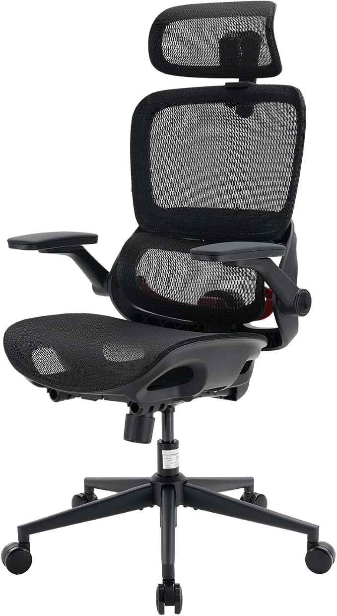 SIHOO B100 PRO Ergonomic Office Chair Without Footrest, Mesh Office Chair with Adaptive Lumbar Support, Computer Chair with Wide Headrest, Desk Chair with 360° Rotatable Flip-Up Armrests, Dark Black