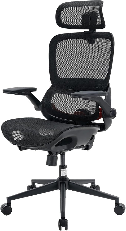 SIHOO B100 PRO Ergonomic Office Chair Without Footrest, Mesh Office Chair with Adaptive Lumbar Support, Computer Chair with Wide Headrest, Desk Chair with 360° Rotatable Flip-Up Armrests, Dark Black