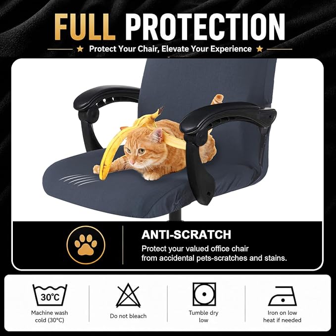 Elastic Computer Chair Cover with Durable Zipper - Protective Removable Washable Universal Office Desk Chair Seat Slip Cover - Stretchy Soft Anti-dust Desk Chair Seat Protector for Dogs, Cats, Pets