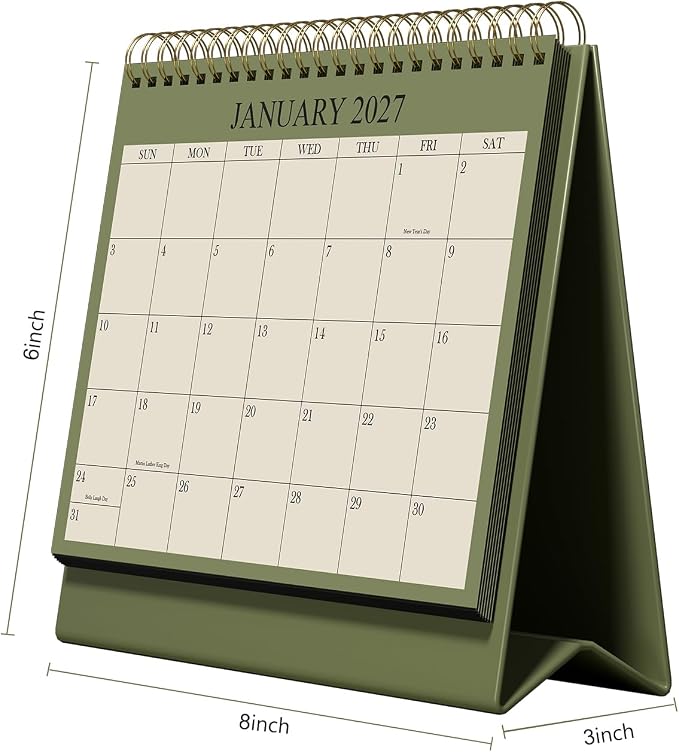 Desk Calendar 2026-2027 - Runs July 2026 until December 2027 - Beautiful Small Flip Desktop Calendar for Easy Organizing, 6" x 8", Green