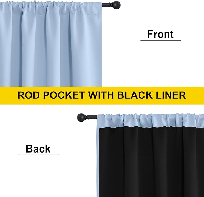 NICETOWN Vintage Blue 2 Panels Blackout Curtains 52 x 84 Inch, Energy Smart & Noise Blocking Out Drapes for Baby Room Window, Thermal Insulated Lined Window Dressing, Rod Pocket Black Lined