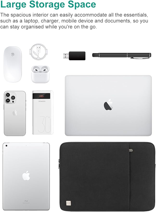 DOMISO Laptop Case Laptop Sleeve Cover Compatible with 14 inch MacBook Pro M4/M3/M2/M1 Pro/Max 2024-2021, Compatible with 13.3 inch HP Dell ASUS Lenovo Notebook, Water-Resistant Bag with Pocket, Black