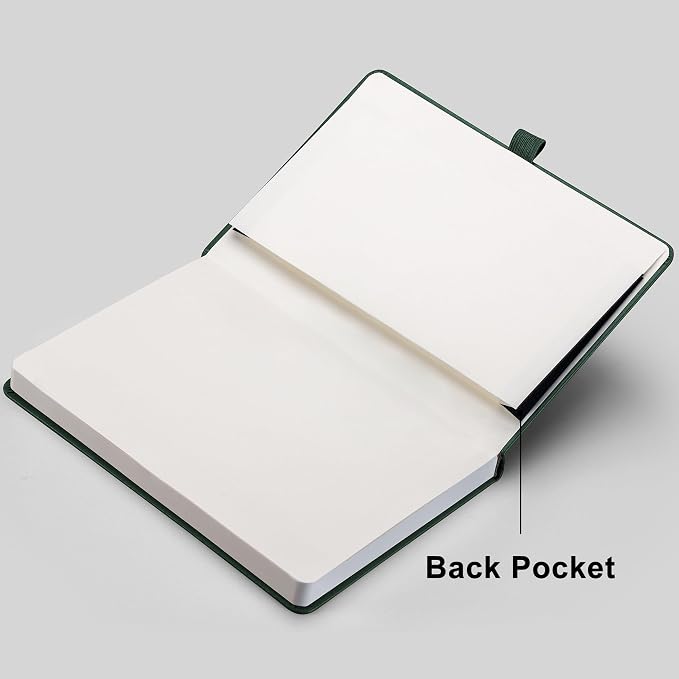 RETTACY Blank Journal Notebook, 2-Pack, 192 Pages per Pack, A5 Medium Size (5.7'' x 8.3''), Leather Hardcover, 100 GSM Thick Paper, for Sketching, Drawing, Painting (Black & Dark Green)