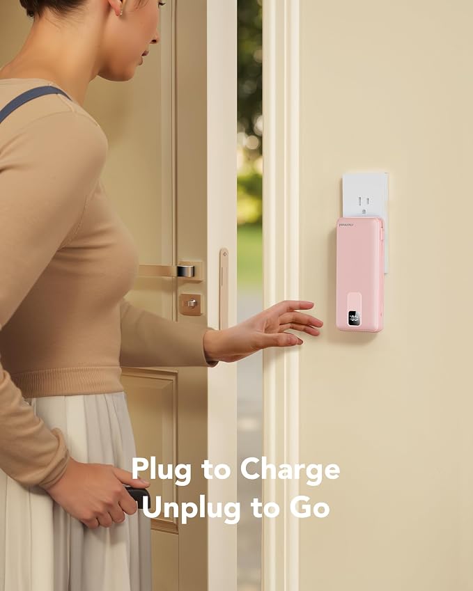 charmast Portable Charger with Built-in Wall Plug and Cables, 20000mAh Power Bank Travel Essentials, 20W Fast Charging Battery Pack Compatible with iPhone 17/16/15/14/13/12/11, Samsung, Android