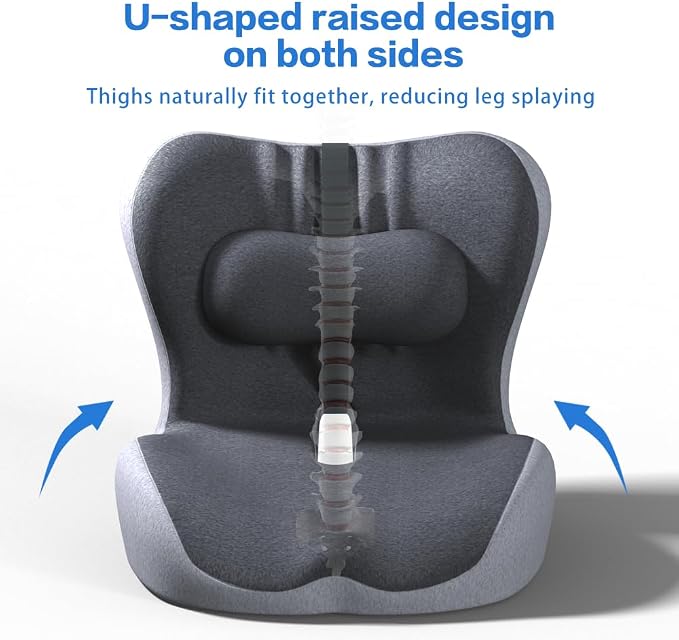 Memory Foam Seat Cushion for Office Chair,Sciatica Pain Relief Coccyx Cushion for Tailbone Pain,Orthopedic Gel Seat Cushion for Car,Non-Slip Bottom and Breathable Cover (Black,Grey)
