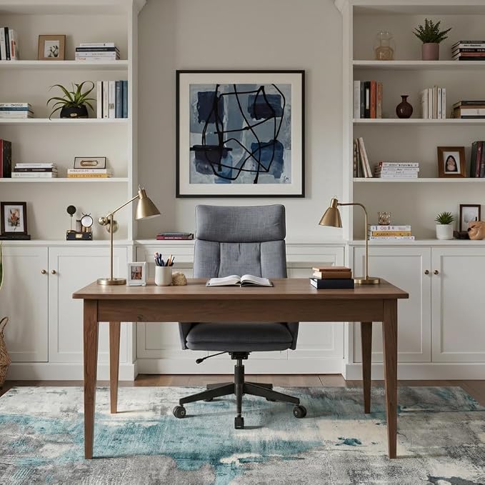 36"x60" Office Chair Mat for Hardwood Tile Floor, Under Desk Carpet Protector for Rolling Computer Chair Mat, Machine Washable Area Rug, Anti-Slip 1/5" Thick Low Pile Thin Vinyl Floor Mat, Black Beige