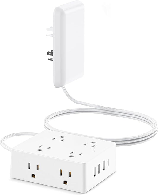 Olcorife Flat Extension Cord with Outlet Cover, Flat Plug Power Strip with 8 Outlets and 4 USB Ports, 3 FT Cord Hidden Outlet Extender for Tight Spaces