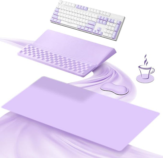 Ospelelf Keyboard Wrist Rest Stand Pad and Ergonomic Mouse Pad Set with Large Mousepad, Memory Foam Comfort, Premium Office Desk Accessories for Pain Relief, Purple