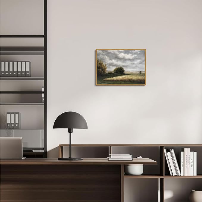 OIQArtOIQ Vintage Landscape Canvas Wall Art Framed Natural Scenery Painting Artwork Prints France Country Wilderness Farmhouse Decor Pictures Kitchen Bedroom Living Room Bathroom