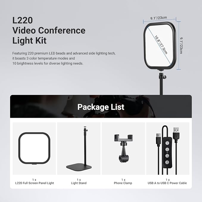 NEEWER Basics 10.8" Video Conference Lighting, 15W Bi Color Edge Lit Full Screen CRI95+ Ring Light with Desk Stand & Phone Holder for Webcam Meeting Streaming Computer Laptop Zoom Calls