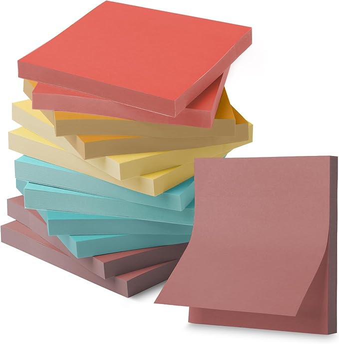 Mr. Pen- Sticky Notes, 3”x3”, 12 Pads, 600 Sheets, Vintage and Retro Colors Sticky Notes 3x3, Stocky Notes for Bible Journaling