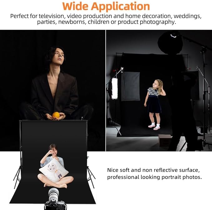 Black Backdrop for Photoshoot, 5x6.5ft Black Photo Backdrop Background, 1.5x2m Collapsible Fabric Backdrop Curtain, Portrait Back Drop Cloth, Content Creator Backdrops for Video Recording