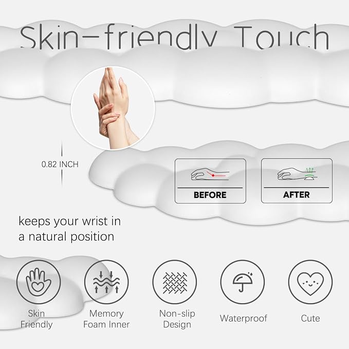 Cloud Wrist Rest Keyboard Palm Rest with Non-Slip Base for Computer Gaming Wrist Rest, YAMJUG Cloud Arm Rest Keyboard Wrist Pad White