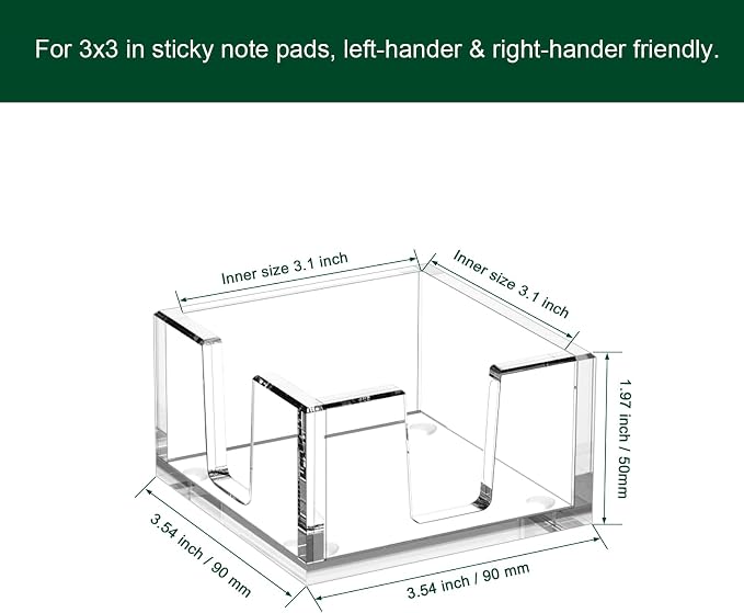 Acrylic Sticky Note Holder, Self-Stick Note Pad Holder W/O Pads - Note Dispenser Memo Pad Holder Desk Organizer for School Office Home (3''x3'' Clear)