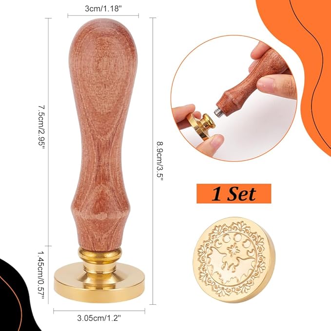 PH PandaHall Bat Wax Seal Stamp Kit, 30mm Halloween Wax Seal Stamp Moon Star Wax Sealing Stamp Removable Retro Brass Head Stamp with Wooden Handle for Birthday Party Envelopes Invitation Card Bottle
