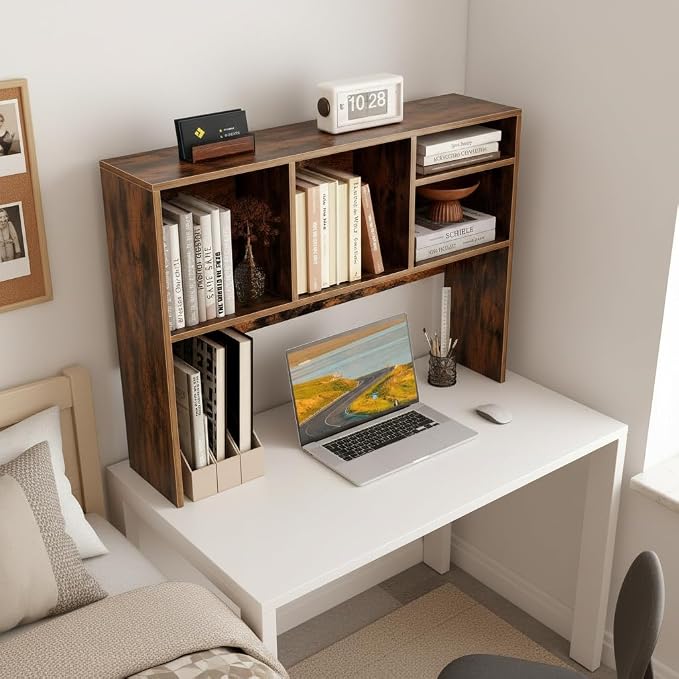 Tangkula Desktop Bookshelf, Countertop Storage Hutch with 4 Shelves for Computer Desk, Desk 2-Tier Display Rack, Multipurpose Wood Desktop Hutch Storage Organizer for Dorm Office Home