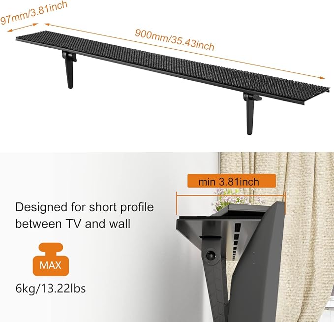 Bracwiser Plus No Drill TV Top Shelf 35.43 inch Wide for Thin Monitor TV Top Mounting Bracket Platform Holds Speaker, AV Receiver, Media Box, Game Console and More (CS106XLMINI)