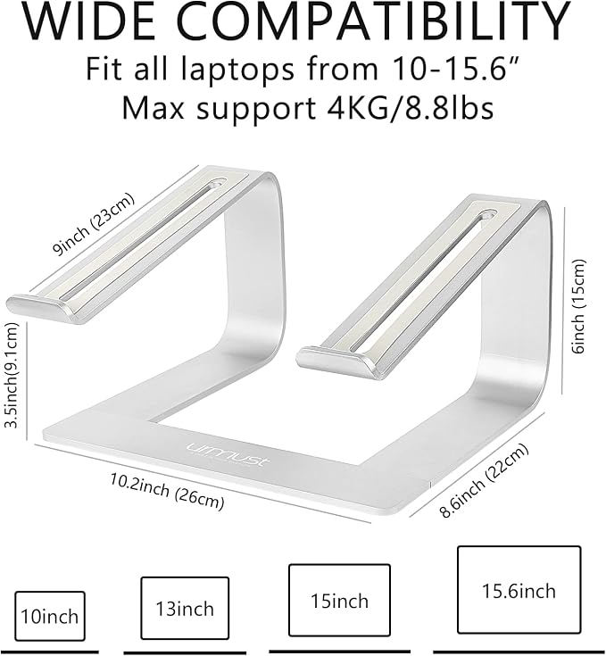 Urmust Laptop Stand for Desk - Ergonomic Computer Stand Riser Holder for MacBook Air Pro, Dell, HP, Lenovo, Samsung, Alienware Laptops 11-15.6" (Black, Up to 15.6" Laptop)