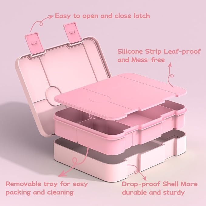 ACESAK Backpack for Girls with Bento Box - 4 PCS Cute Girls Backpack with Lunch Box, Pencil Case & Bento Box Set - 43oz Leakproof Lunch Box Kids Snack Containers Set Back to School Supplies (Pink)