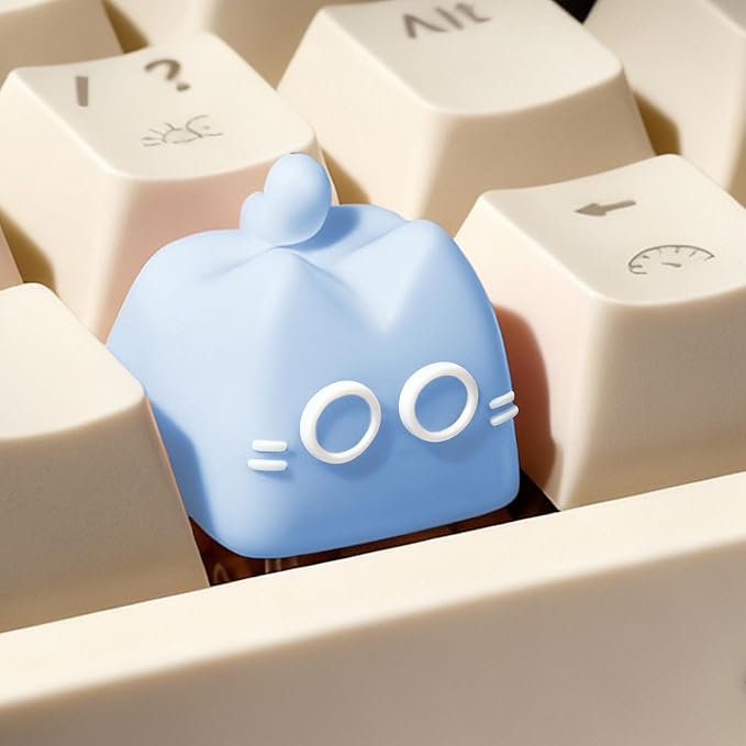 Artisan Keycaps, Cute Cat Custom Key Caps for MX Mechanical Keyboard, Resin Handmade 1U Replacement for Esc Arrow Keys (Blue cat)