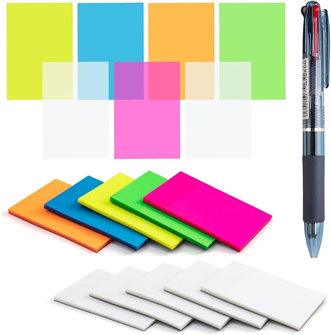 Transparent Sticky Notes,3x3 Inch Clear Sticky Notes,Waterproof White Bible Sticky Note,Transparent Stickers for School Supplies College(3-Color,10 Packs,500 Sheets)