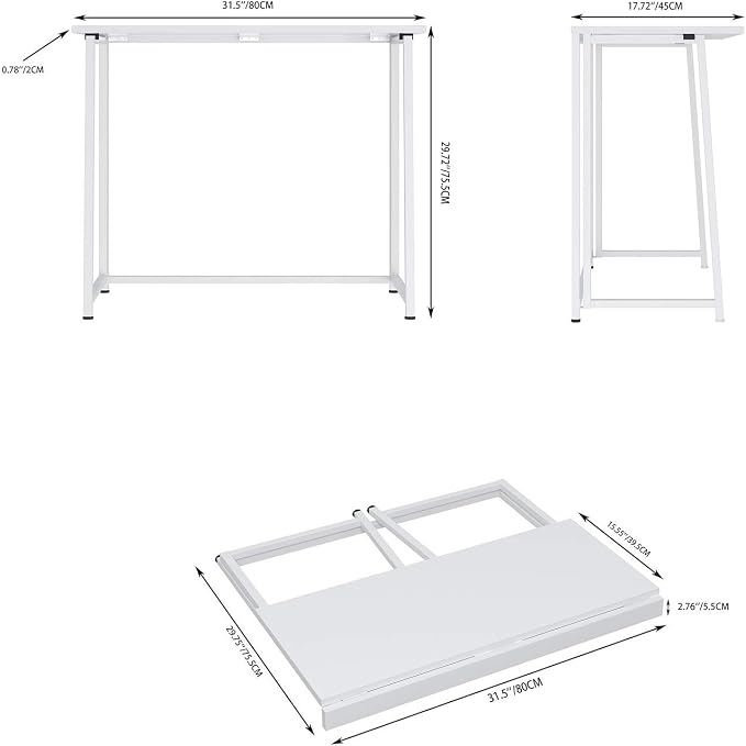 White Folding Computer Desk Office Desk for Home Multipurpose Collapsible Desk