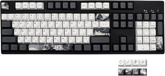 JSJT Ink Lotus Keycaps OEM Profile Japanese Keycaps 140 Keys PBT Dye Sublimation Custom Keycap Suitable for GK61/64/68/84/87/96/98 Cherry MX Switches ANSI/ISO Layout Mechanical Keyboards