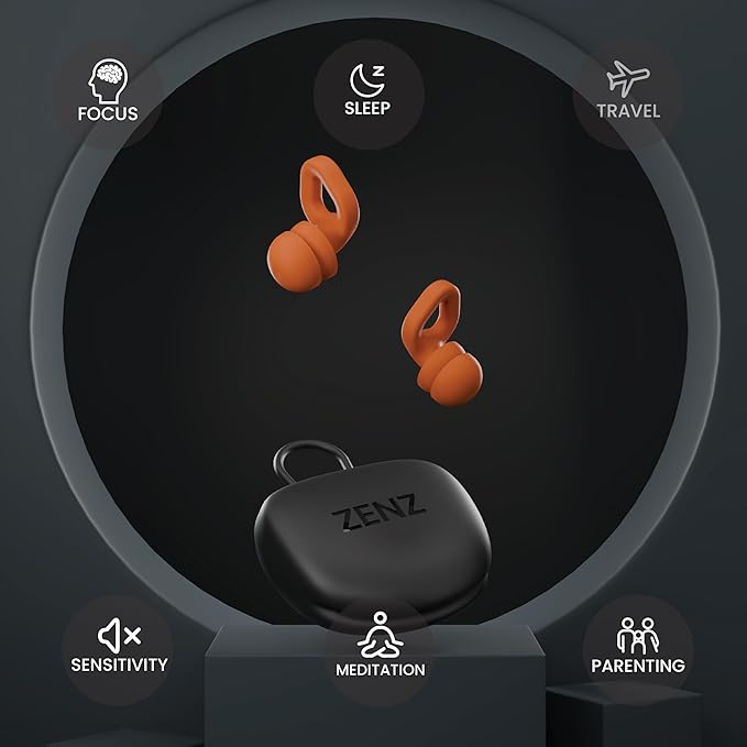 Zenz Unwind Pro Ear Plugs for Sleeping Noise Reduction – Soft Silicone Reusable Earplugs for Sleep, Focus & Work – 35dB Noise Reduction with Storage Case – XS/S/M/L Eartips (Blaze Orange, One Size)