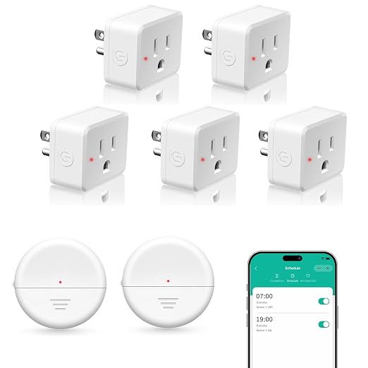 NineLeaf Wireless 260FT Motion Sensor WiFi Remote Smart Slim Outlet | App Control, Adjustable Sensing Mode, WiFi Auto Control Lights Fan Appliances, No Wiring,Garage,2Sensors 5Plugs