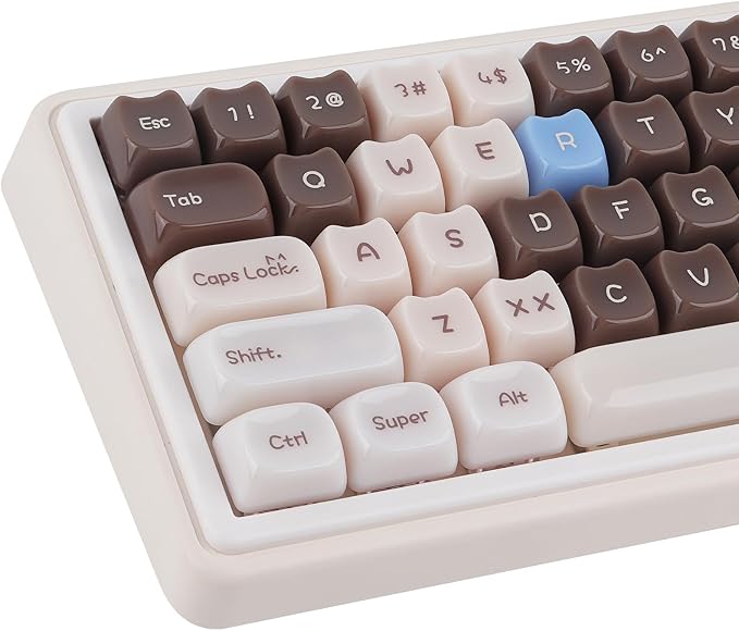 Sunzit Cute Cat Keycaps-Mao Profile,148 Keys Brown Siamese Cat Custom Keycaps 60 65 75 100 Percent,Cute Key caps Keyboard Keycap Set for MX Switches Mechanical Keyboard