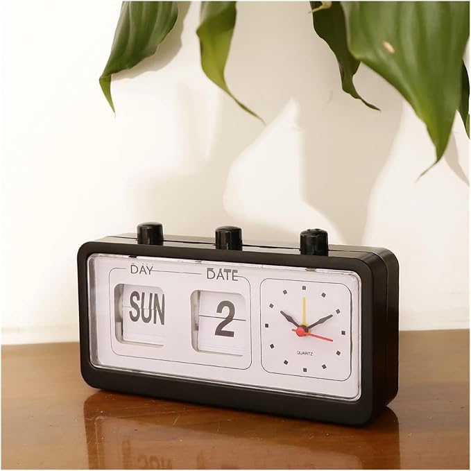 Auto Flip Down Clock Non-Ticking Calendar Clock with Day Date Display (Color : D4C-1501)