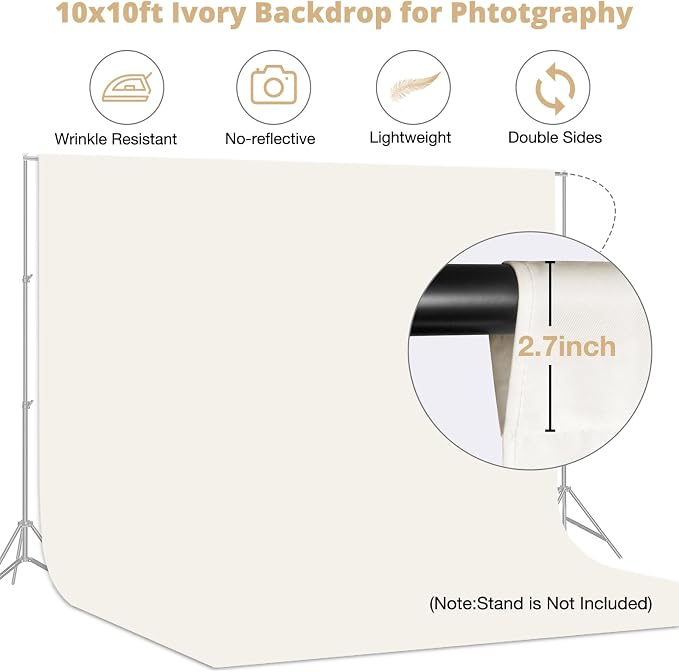 Aimosen 10x10 FT Ivory Backdrop Background for Photography Large Photo Backdrop Curtain Drapes, High Density Ivory Screen Backdrops for Portrait Photoshoot Booth Video Studio