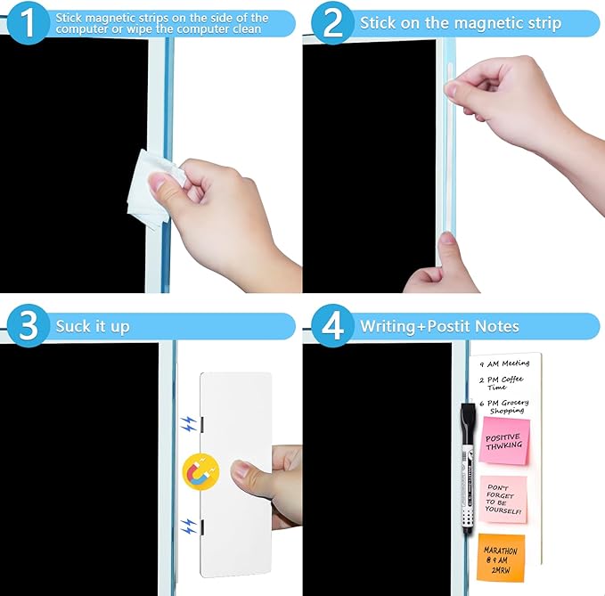 2 pcs Dry Erase Monitor Memo Board, Magnetic Dry Erase Multifunction Whiteboard Monitor Side Panel, Desktop Memo Board with 2 Pen