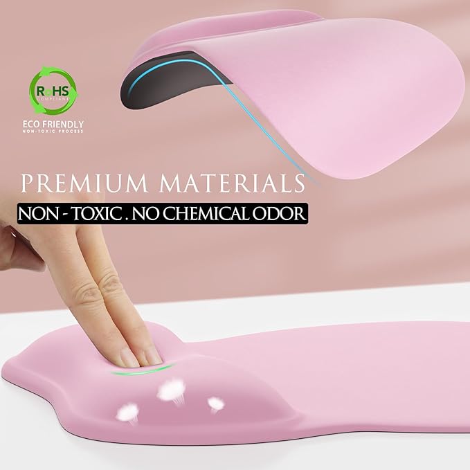 MROCO Ergonomic Mouse Pad with Gel Wrist Rest, Smooth Wrist Support Surface, Non-Slip PU Base for Pain Relief, Comfortable Mousepad for Computer, Laptop, Office & Home, 9.4 x 8.1 in, Pale Pink