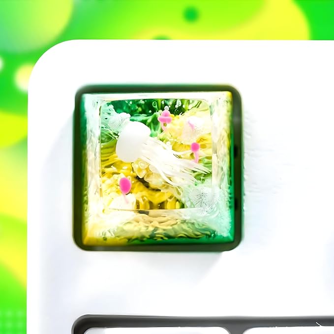 Jellyfish Artisan Keycap Yellow Green Ocean Reef - 1U ESC, R1 SA Profile Custom Handmade Resin Cherry MX Switch Key Cap Mechanical Keyboard, Cool Tech Gifts for Men, Dad, Father, Gamer, Sea Lover