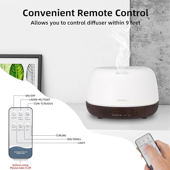 300ML Essential Oil Diffuser, Small Aromatherapy Diffuser with Remote Control, 7-Color LED Light,4 Timer, Quiet,Auto-Off, Easy to Use,for Home,Bedroom,Office