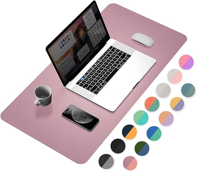 YSAGi Desk Mat, Dual-Sided Desk Pad, 31.5" x 15.7" Laptop Leather Desk Pad Protector, Desk Blotter for Keyboard and Mouse, Waterproof Desk Writing Pad for Office and Home (Dark Pink+Pink)