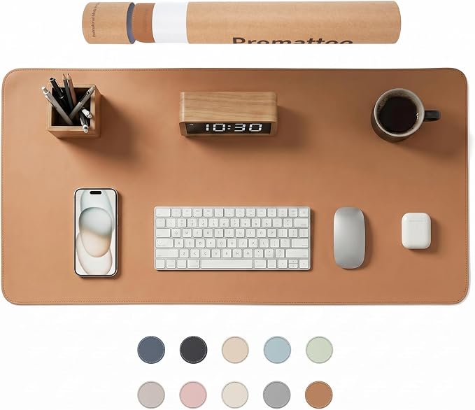 Large Desk Pad Non-Slip Desk Mat Protector for Keyboard Mouse Waterproof Vegan Leather Surface Faux Leather Laptop Mat Smooth Mouse Pad Premium Gift Tube Caramel Brown 31.5" x 15.7"