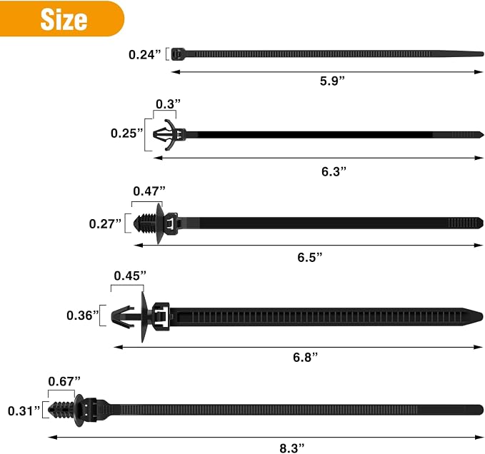 GOOACC Push Mount Cable Zip Ties Heavy Duty Nylon 5 Popular Sizes | Self-Locking Cable Tie Assortment for Indoor Outdoor Construction and Automotive Wiring 160 PCS