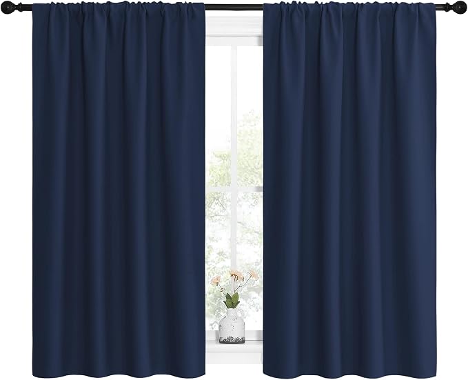 NICETOWN Kitchen Curtains, Short Blackout Curtains & Drapes, Thermal Insulated Blackout Curtain Panels for Kids Room, Play Room (Navy, 42" Wide by 54" Long, 2 PCs)