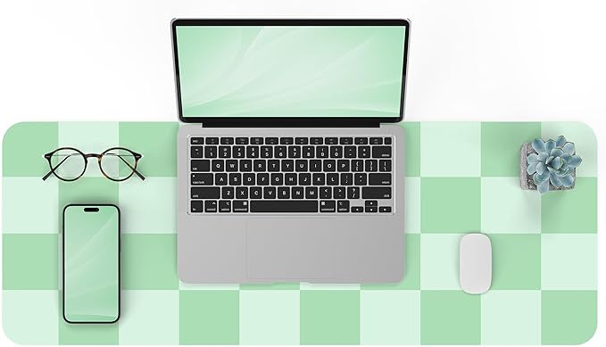 AFIING Sage Green Checkered Desk Mat 31.5" x 12", Waterproof Desk Pad | Non-Slip Rubber Base, Easy Clean Surface, Desk Protection, Office & Home