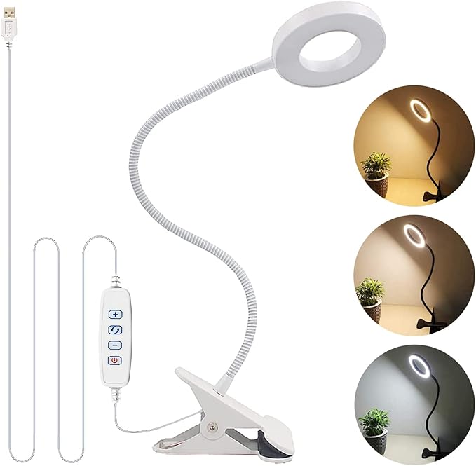 LED Desk Lamp with Clamp for Video Conference Lighting, USB Light for Laptop Zoom Meetings, Clip on LED Ring Light for Computer Webcam Lighting Dimmable White