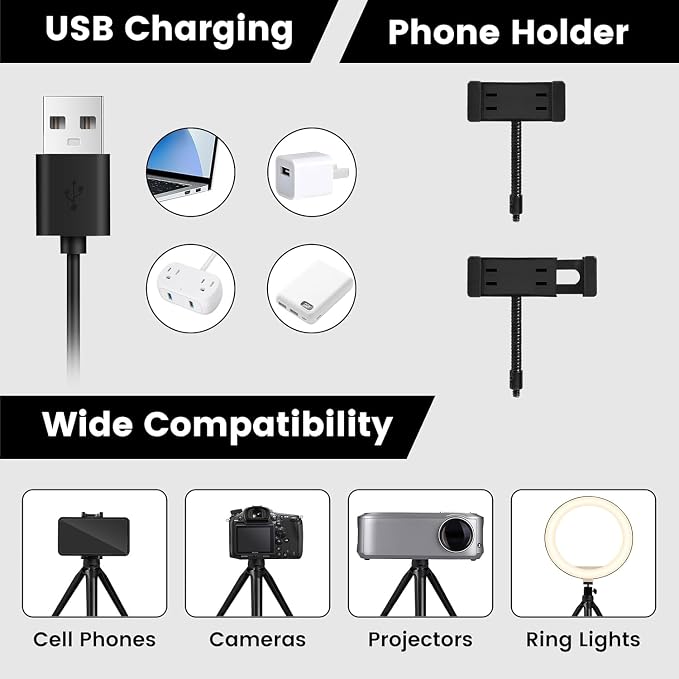Selfie Ring Light 10" with Tripod Stand and Phone Holder, LED Ring Light for Desk with 3 Light Modes & 11 Brightness Level for Selfie, YouTube, Makeup, Live Streaming, TIKTOK