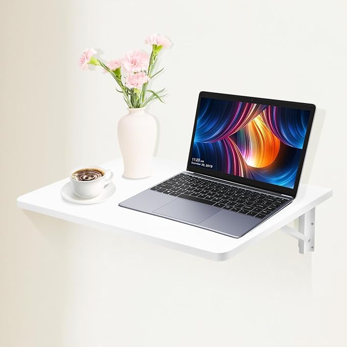 Folding Wall-Mounted Drop-Leaf Table, 23.62 * 15.74in Home Office Foldable Writing Tables, Wooden Floating Desk, Space Saving Laptop Desk, Sturdy Hanging Table for Apartment, Study, Bedroom