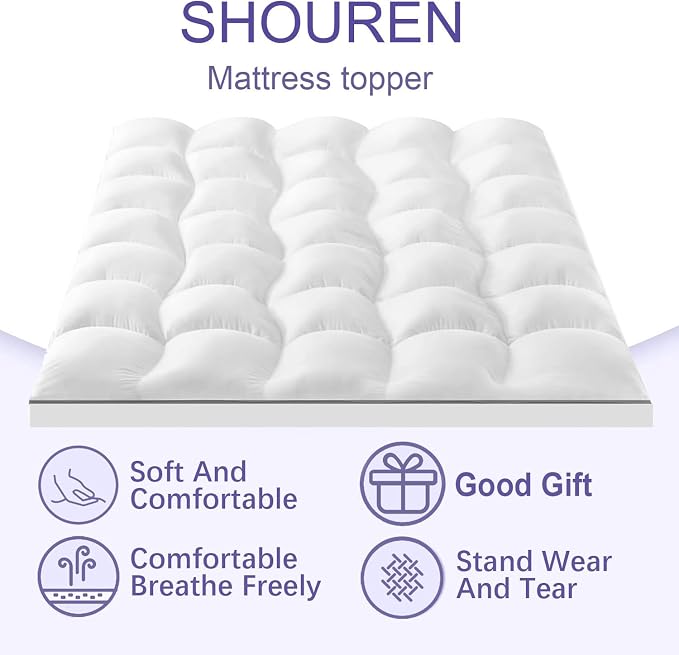 SHOUREN Memory Foam Mattress Topper Twin Gel, 2-3 Inch, Pressure Relief | CertiPUR-US certified high-density foam contours to your body for pressure relief, lasting support and odor-free comfort.