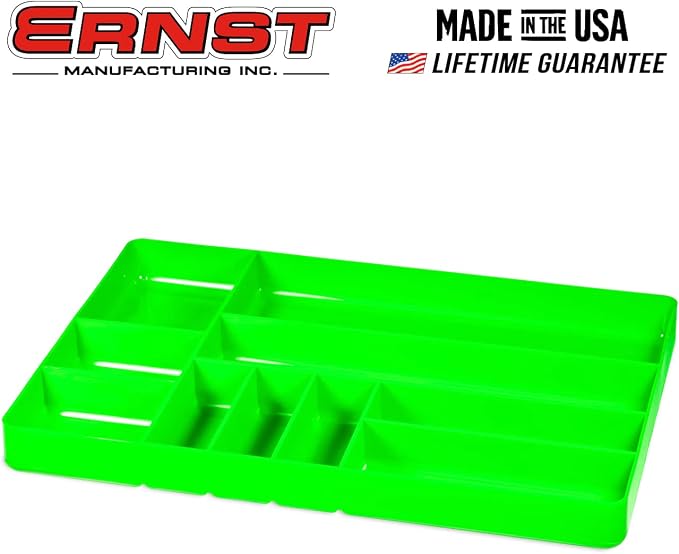 ERNST Tool Organizer Tray, Green, 10-Compartments, Storage, Garage, Workshop, Organization, Tools, Equipment, Heavy-Duty, Durable, Industrial, Workbench, Efficient Storage - Made in the USA