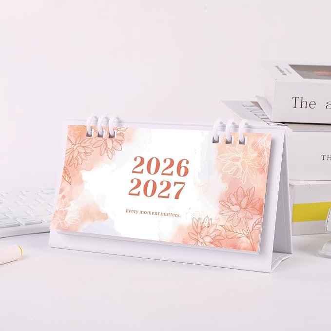 Small Desk Calendar 2026-2027, Pink Monthly Desktop Calendar - Runs From January 2026 Until December 2027, 6.3" x 3.1", Mini Standing Flip 2026 Calendar for Home, School and Office Supplies