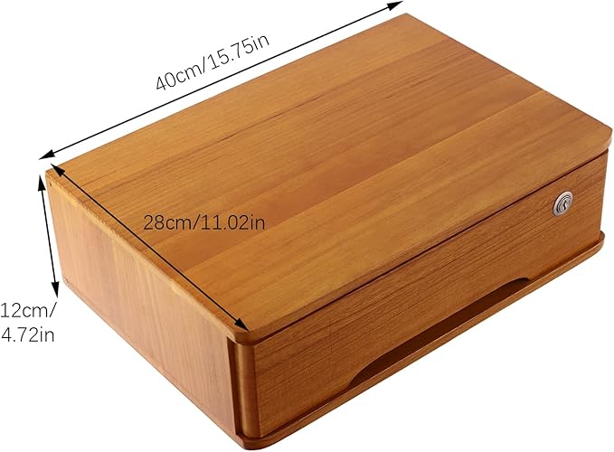Desktop Storage Box with Lockable Drawer, Office Supplies Drawer Organizer, Wooden Desk Organizer, Small Bamboo Storage Box for Desk, Modern Desktop Drawer Organizer (Wooden Yellow)