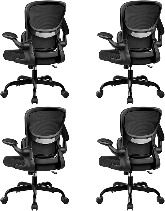 ALLGOD Ergonomic Office Chair, Breathable Mesh Ergonomic Desk Chair with Lumbar Support, Flip-up Armrests, Computer Chairs Comfortable for Home, Office, Work, Standard, 4 Pack