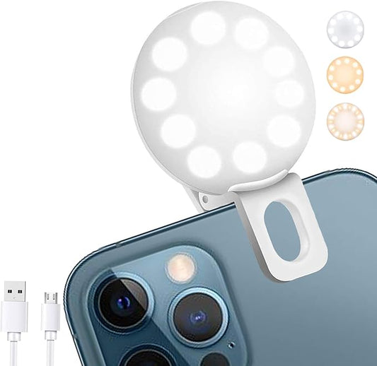Mini Ring Light, Sansent Small Clip On Ring Light,Portable LED Light for Phone, 3-Level Adjustable Brightness Selfie Light (0.4 inch)
